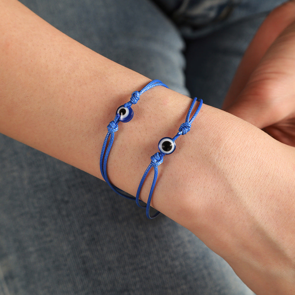 Adjustable Evil Eye Cord Bracelets Set – Handwoven String (2pcs)
