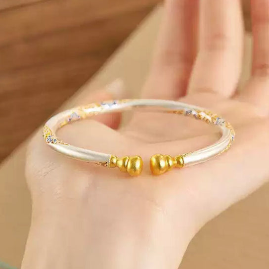 Garden of Empresses® Floral Gilded Enamel Silver Gourd Bracelet