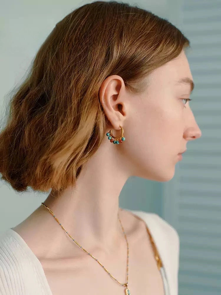 Pastel Reverie® Turquoise & Carnelian Beaded Hoop Earrings