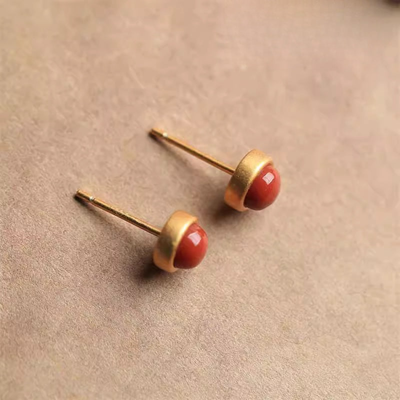 Tibetan Red Agate Stud Earrings