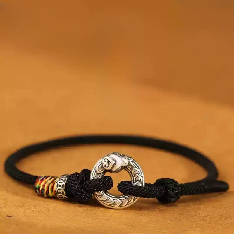 Sterling Silver Snake Amulet Bracelet – Red Cord Luck Charm for New Year