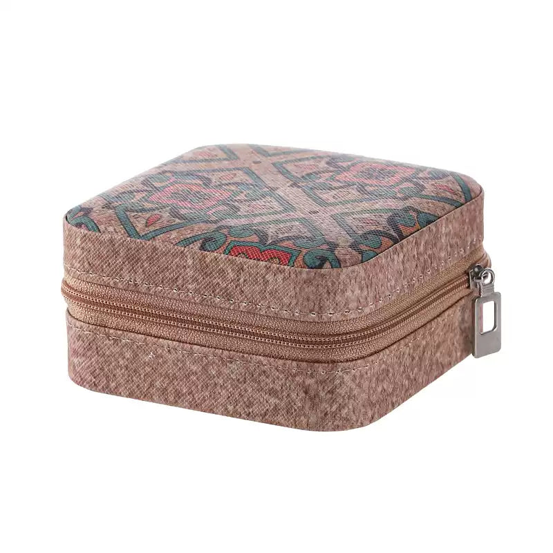 Portable Vintage Pattern Jewelry Box with Organizers