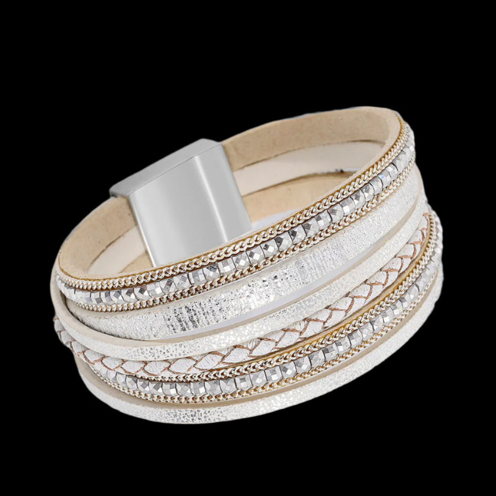Bohemian Woven Leather Wrap Bracelet with Magnetic Clasp