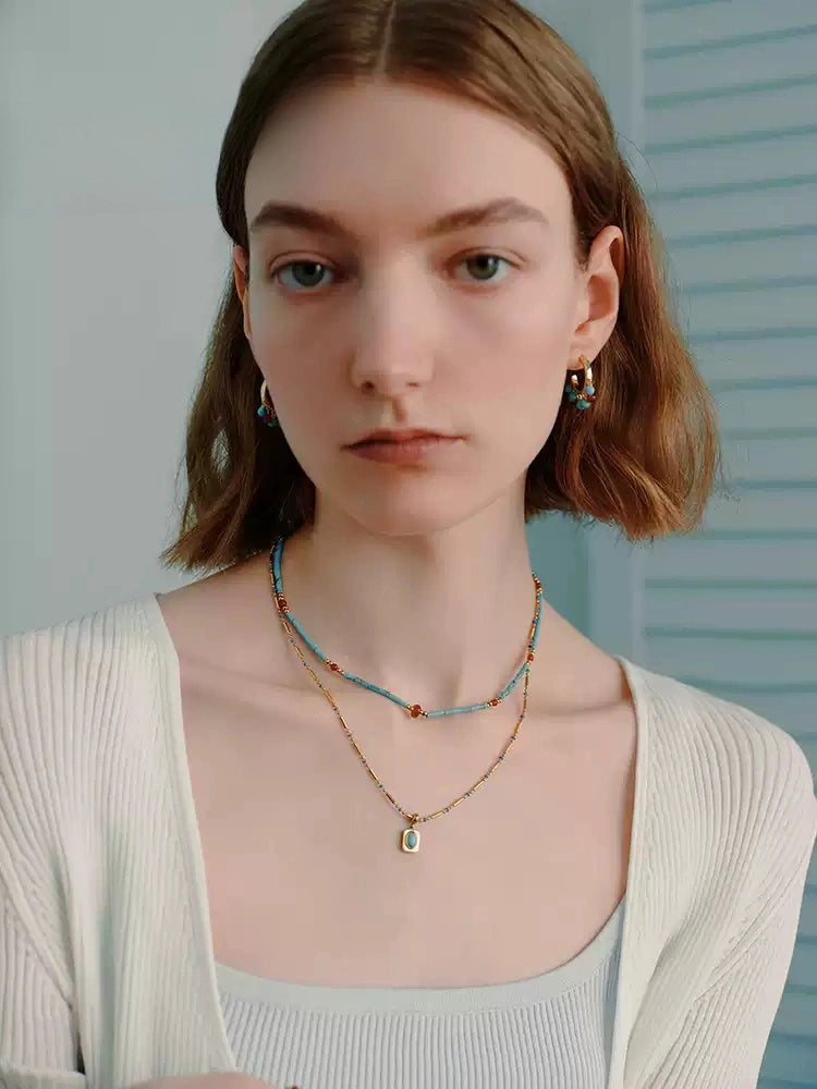 Pastel Reverie® Turquoise & Carnelian Beaded Hoop Earrings