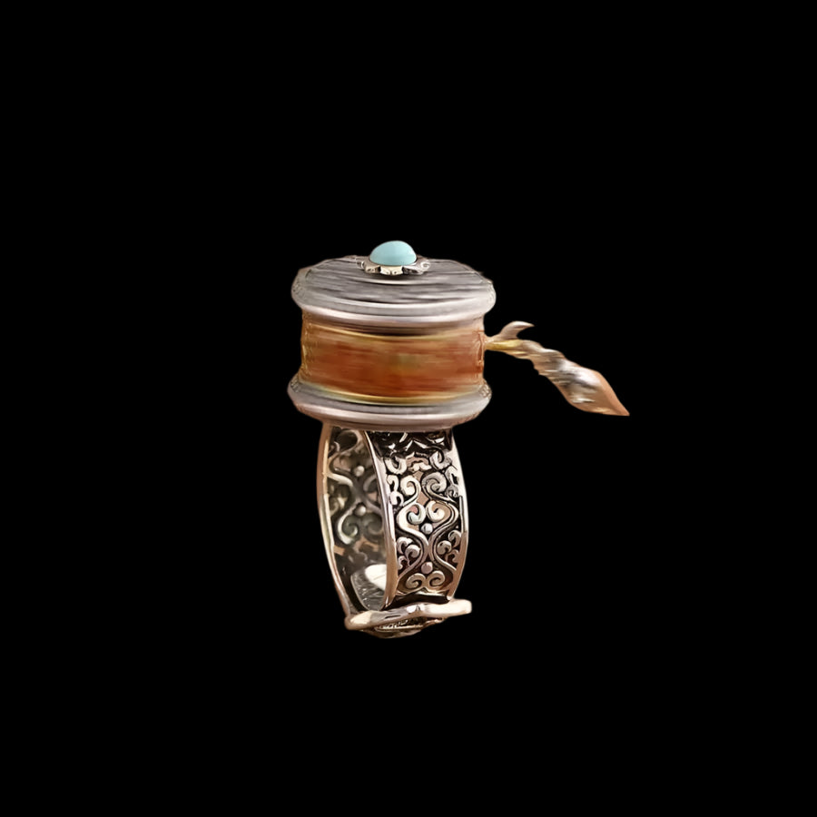 Tibetan Prayer Wheel Ring with Six-Syllable Mantra – Rotating Ring for Spiritual Focus and Protection