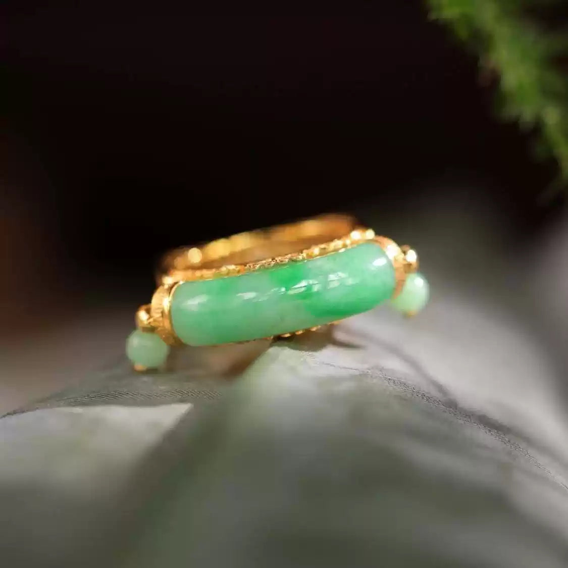 Garden of Empresses® Green Jade Saddle Ring