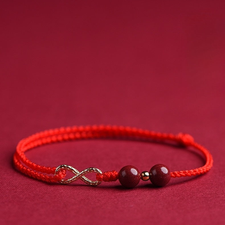 Tibetan Red Rope Bracelet with Cinnabar Beads & Infinity Knot