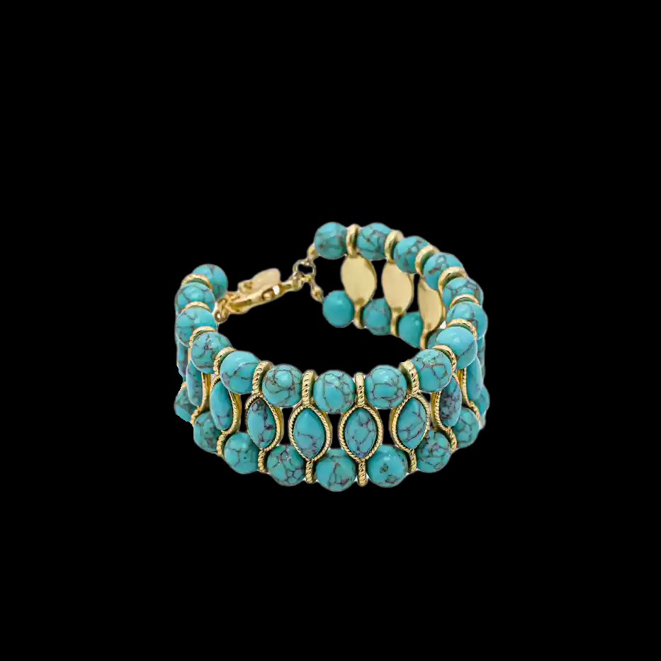 Sky Royal® Woven Turquoise Bead Bracelet with Gold Accents