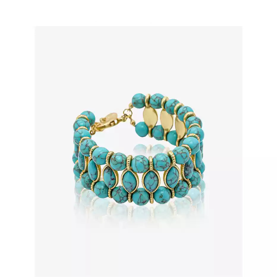 Sky Royal® Woven Turquoise Bead Bracelet with Gold Accents
