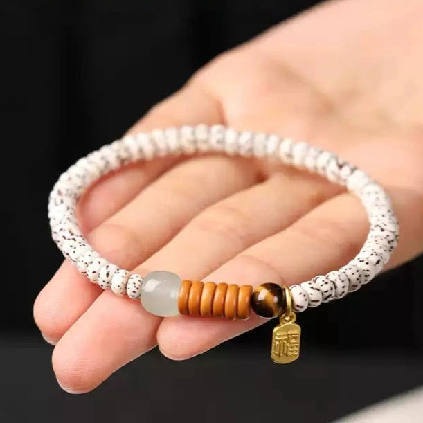 Tibetan Mini Star Moon Bodhi Bracelet with Jade & Blessing Charm