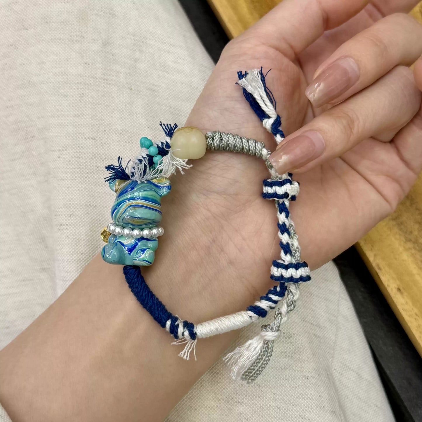 Funky Punky® Tibetan Bear Charm Bracelet with Magnesite, Bodhi Root & Silk Cord