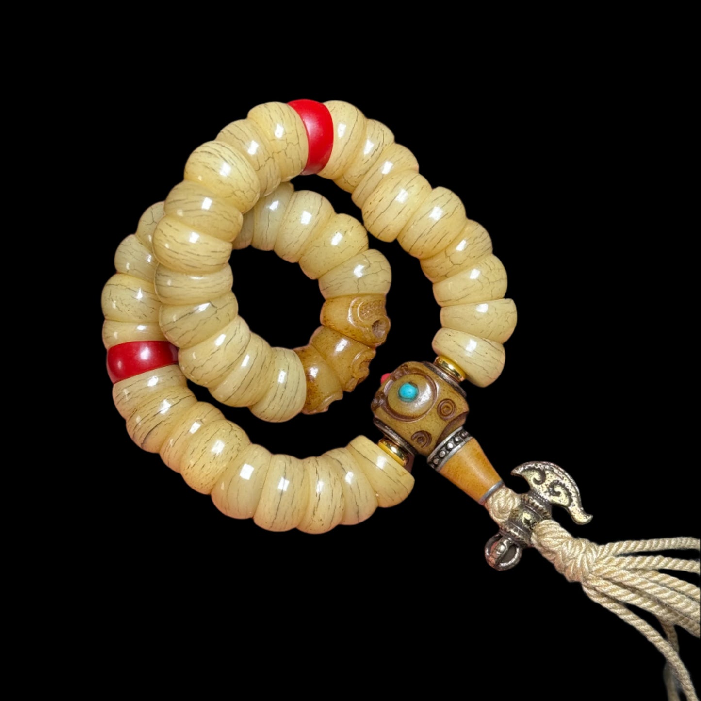 Sacred Gutline® Tibetan Intestine Bone Mala Bracelet with Glass Beads