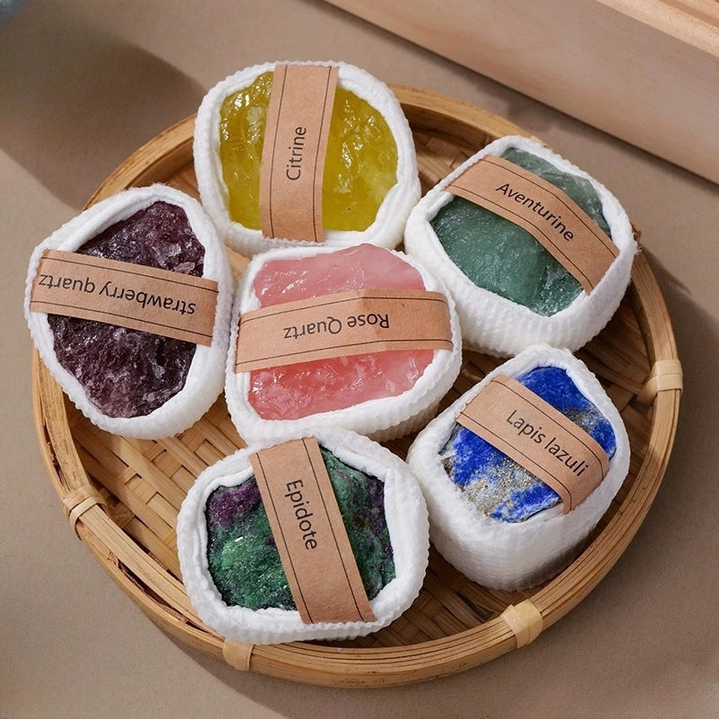 20-Piece Raw Crystal Collection in Wooden Display Box for Healing