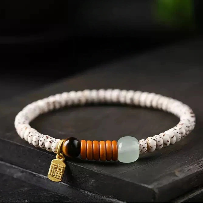 Tibetan Mini Star Moon Bodhi Bracelet with Jade & Blessing Charm