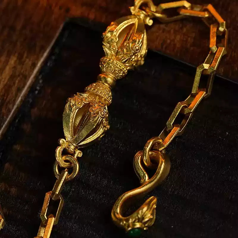 Tibetan Vajra Amulet Bracelet with Handcrafted Chain Links