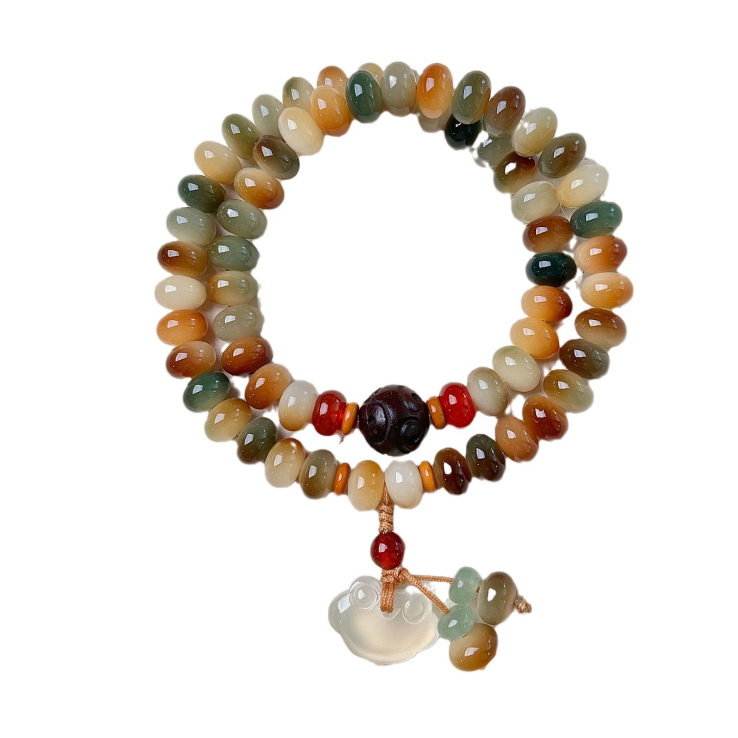 Tibetan Bodhi Seed Double Wrap Bracelet with Peace Lock Charm