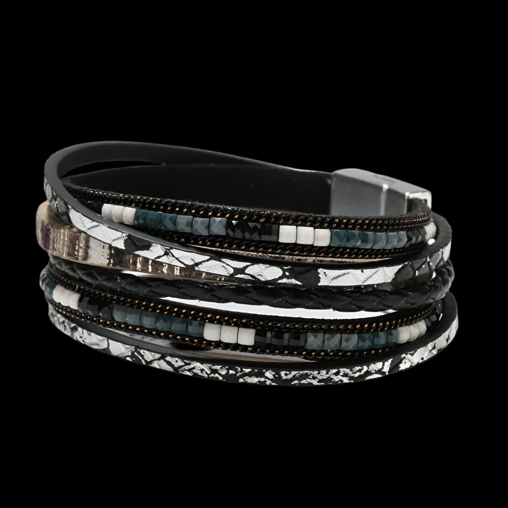 Bohemian Woven Leather Wrap Bracelet with Magnetic Clasp
