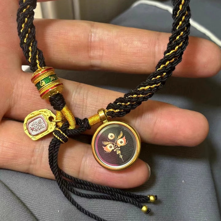 Braids of the Sacred® Tibetan Thangka Handwoven Bracelet with Six-Syllable Mantra and Protective Charms