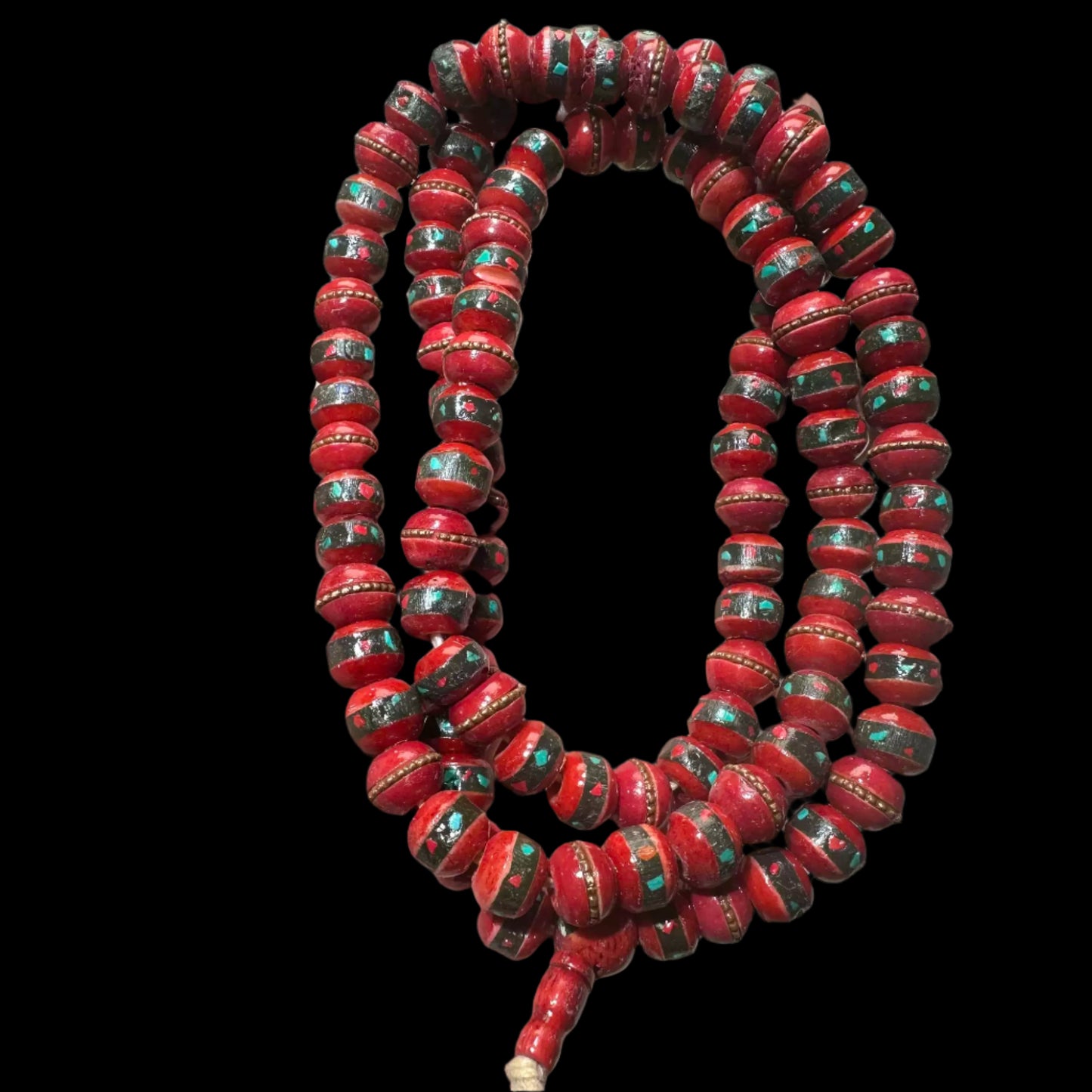 Veins of the Earth® Antique Ox Bone 108 Beads Mala with Copper Inlay