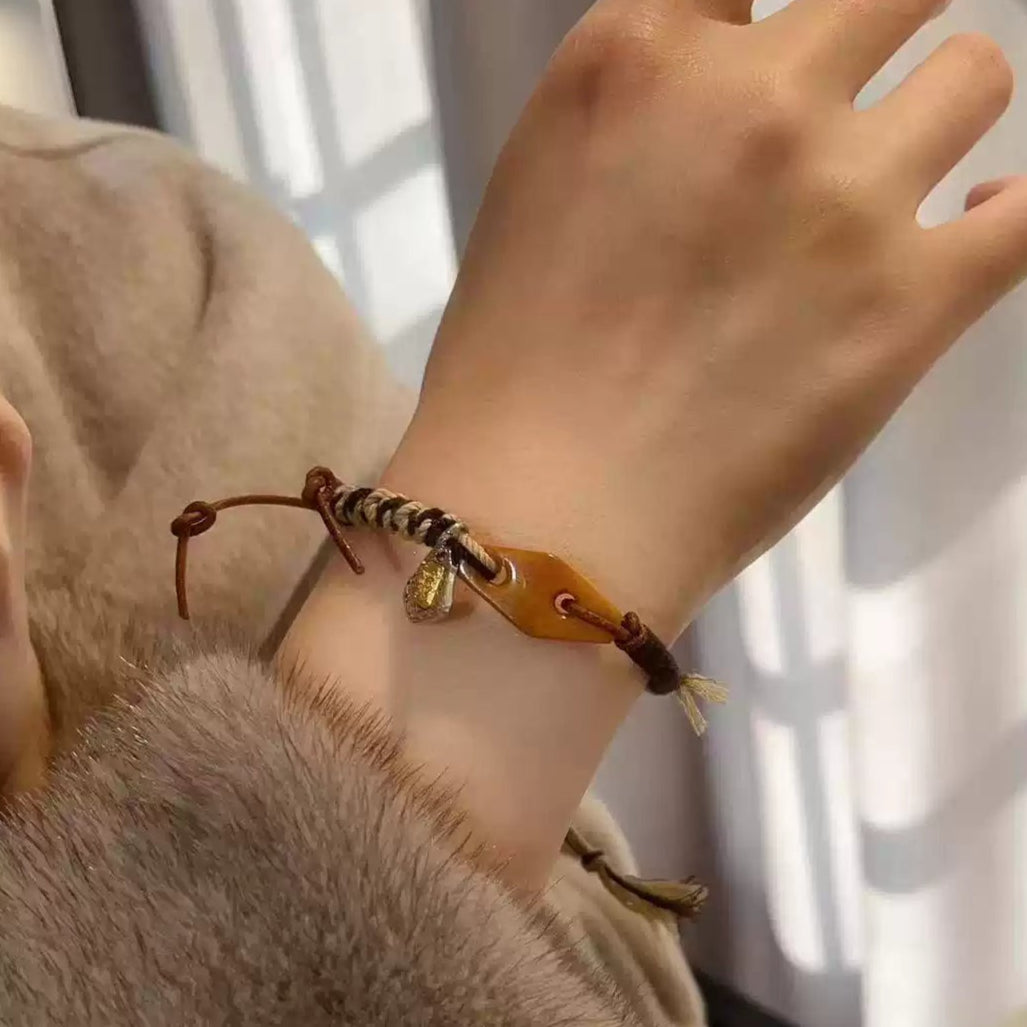 Tibetan Hand-Knotted Bracelet with Aged Bone Beads & Zakiram Charm