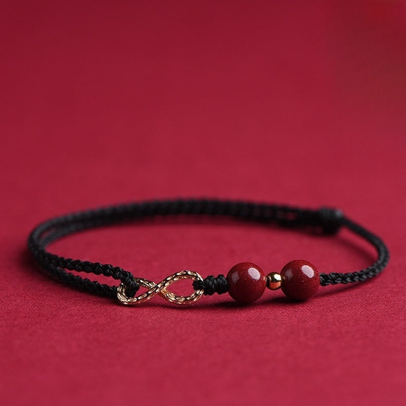 Tibetan Red Rope Bracelet with Cinnabar Beads & Infinity Knot