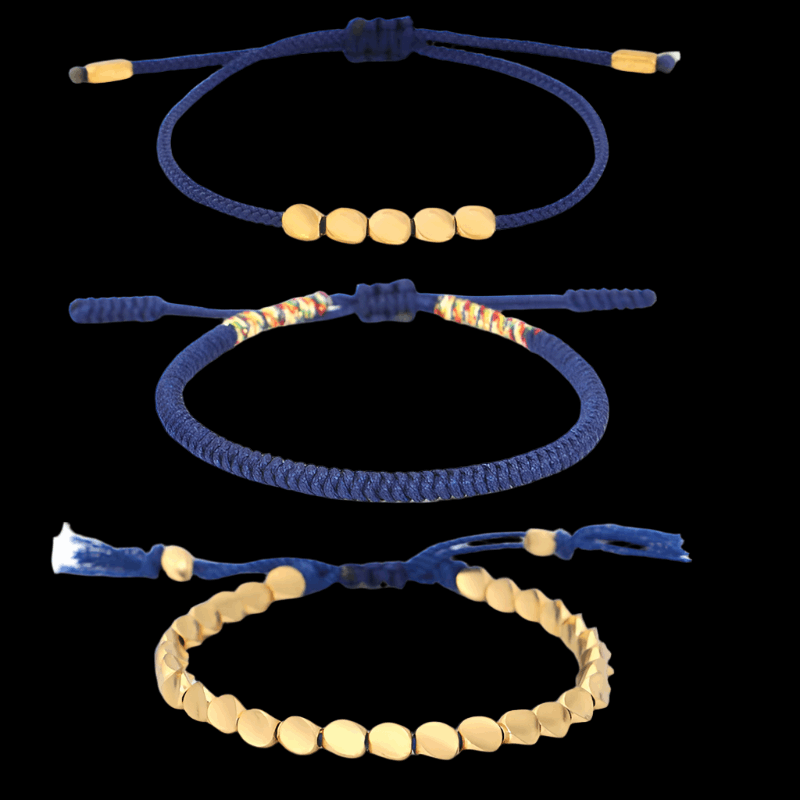 Tibetan Dark Blue Bracelet Set – Vajra Knot Handwoven Bracelet