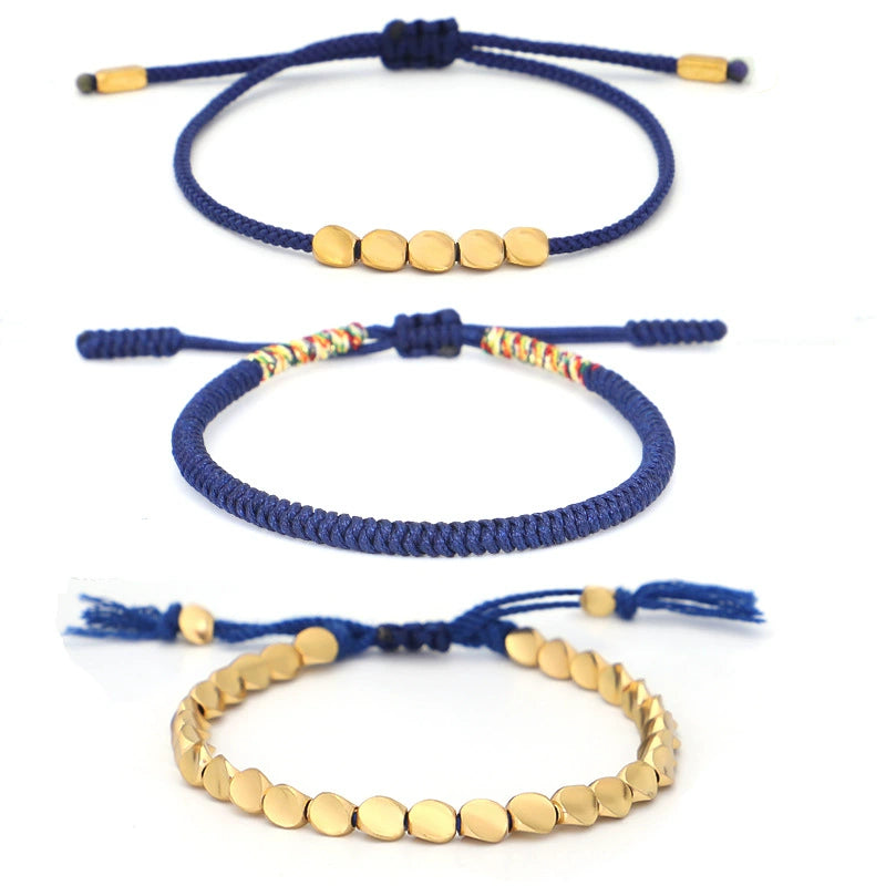 Tibetan Dark Blue Bracelet Set – Vajra Knot Handwoven Bracelet
