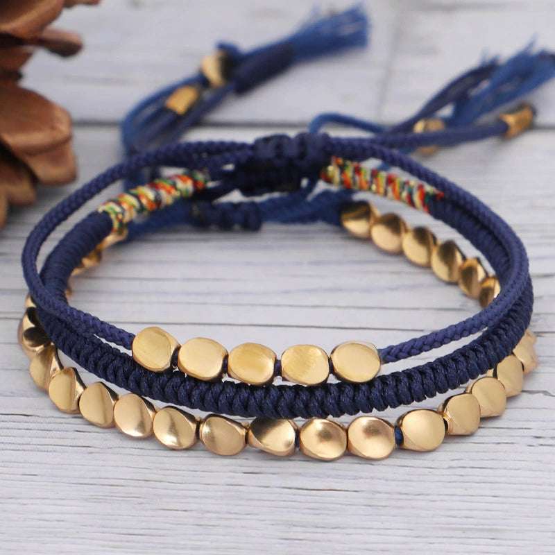 Tibetan Dark Blue Bracelet Set – Vajra Knot Handwoven Bracelet
