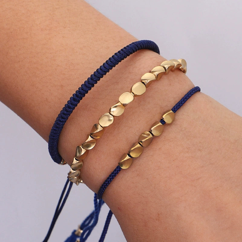 Tibetan Dark Blue Bracelet Set – Vajra Knot Handwoven Bracelet