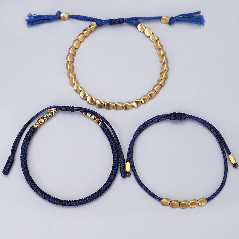Tibetan Dark Blue Bracelet Set – Vajra Knot Handwoven Bracelet