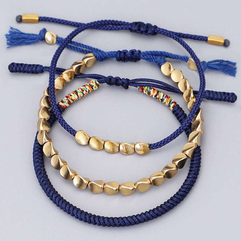 Tibetan Dark Blue Bracelet Set – Vajra Knot Handwoven Bracelet