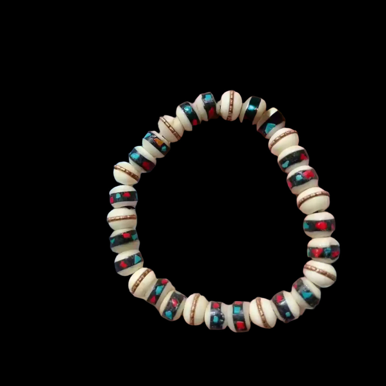 Veins of the Earth® Tibetan Yak Bone Bracelet with Inlaid Beads
