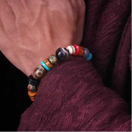 Tibetan Dzi, Sardonyx, Yak Bone & Copper Bead Mala Bracelet