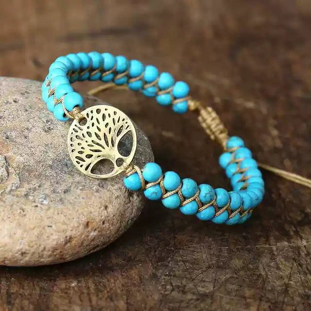 Pastel Reverie® Jasper Beaded Bracelet with Tree of Life Charm & Hand-Knotting