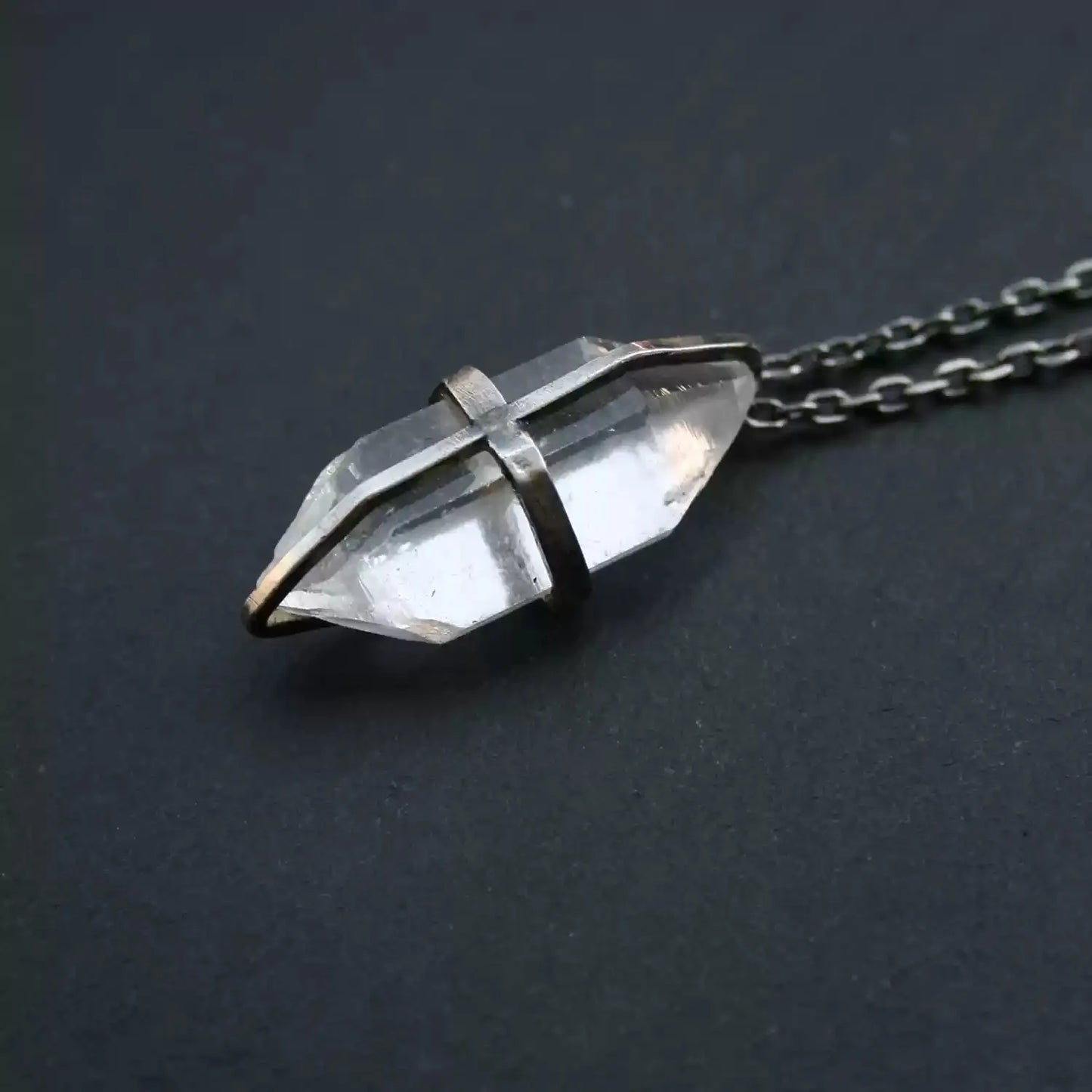 Silver Necklace with Flashing Spirit Crystal Raw Pendant
