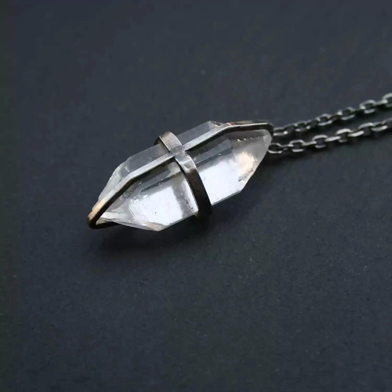 Silver Necklace with Flashing Spirit Crystal Raw Pendant