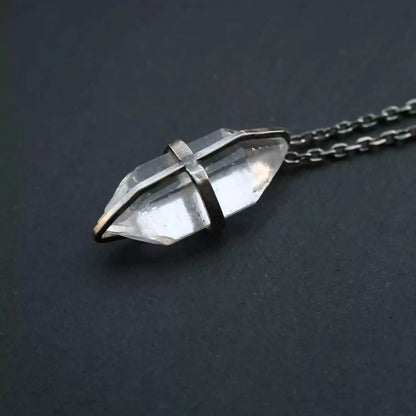 Silver Necklace with Flashing Spirit Crystal Raw Pendant