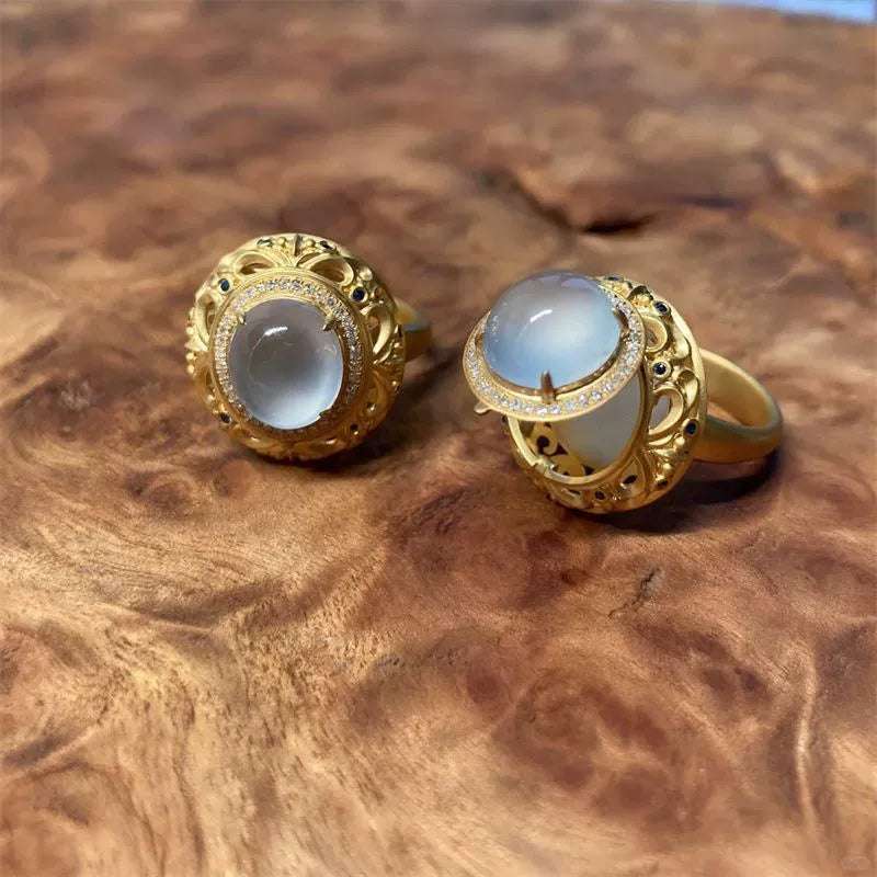 Glass Aromatherapy Locket Ring – Zircon-Embellished Adjustable Ring