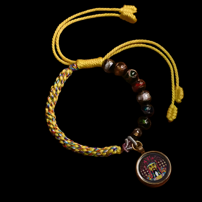 Braids of the Sacred® Tibetan Handwoven Cotton Cord Bracelet with Thangka and Incense Ash Glass Beads