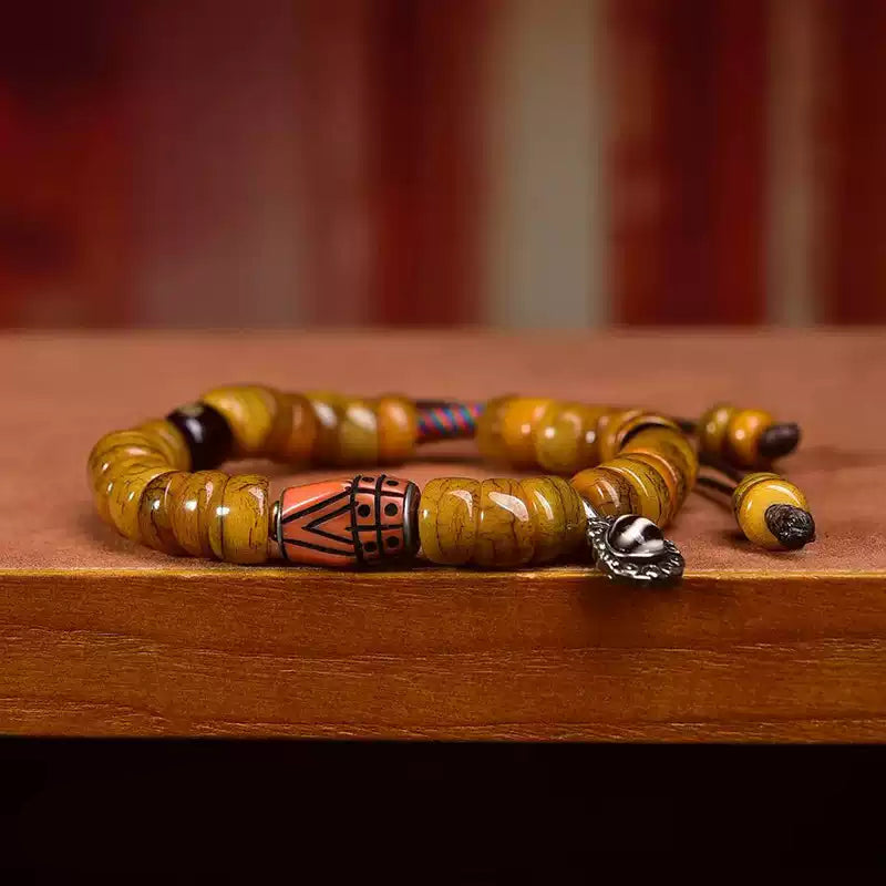 Sacred Gutline® Tibetan Yak Bone Intestine Mala Bracelet with Dzi Bead