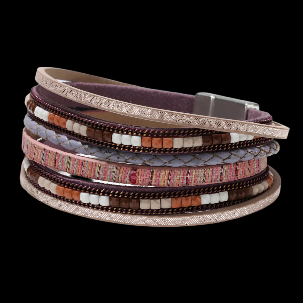 Bohemian Woven Leather Wrap Bracelet with Magnetic Clasp
