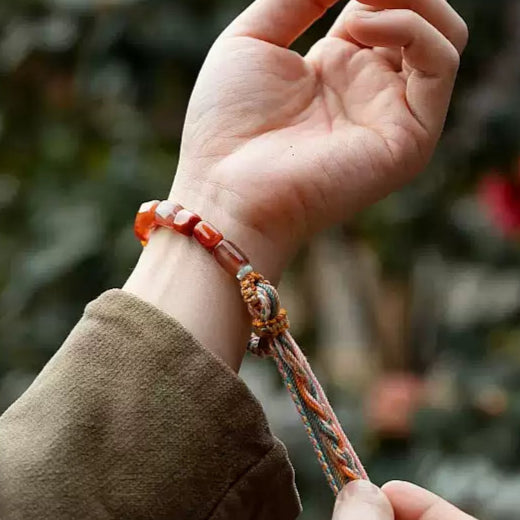 Tibetan Braided Bracelet with Southern Red Agate Beads