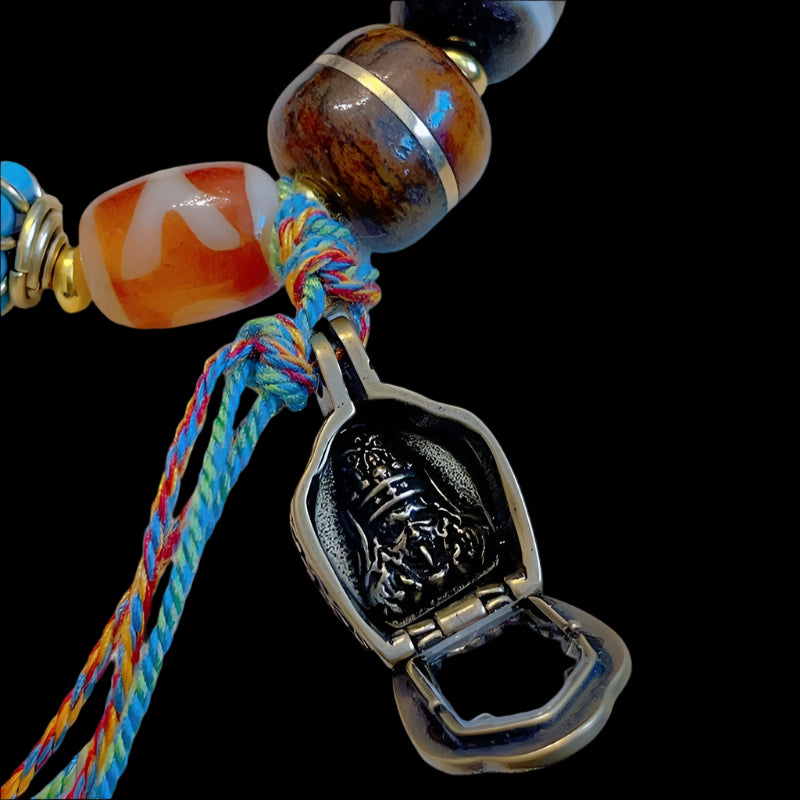 Turquoise Dzi Bead Bracelet with Camel Bone, Agate, and Zha Ki Ram