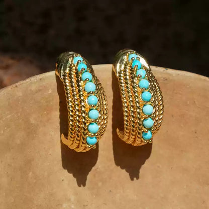 Sky Royal® C-Shape Gold-Plated Turquoise Hoop Earrings