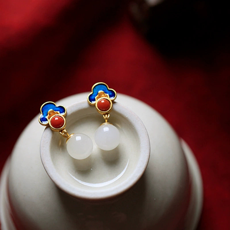 Ruyi Enamel Vintage Earrings – A Symbol of Auspicious Blessings