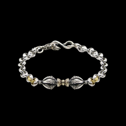 Tibetan Vajra Bracelet – Silver & Gold-Plated Protection Charm