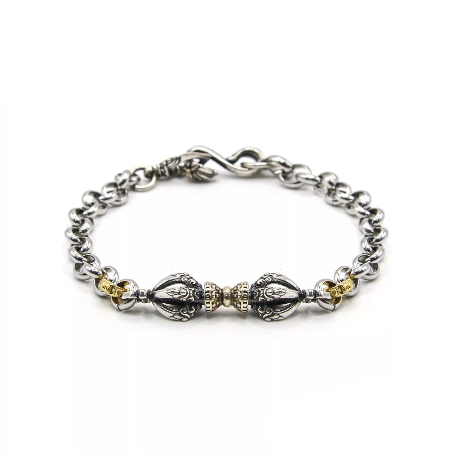 Tibetan Vajra Bracelet – Silver & Gold-Plated Protection Charm