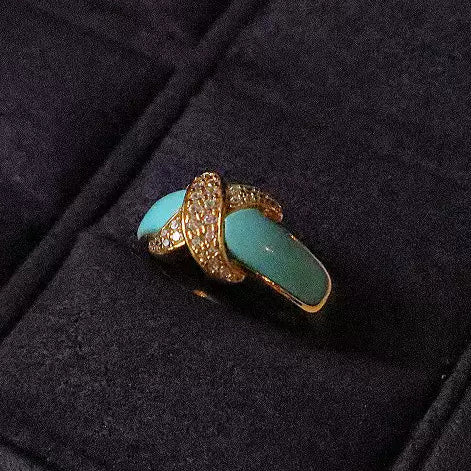 Turquoise Inlay Ring with Crystal Accents in Gold-Plated Silver