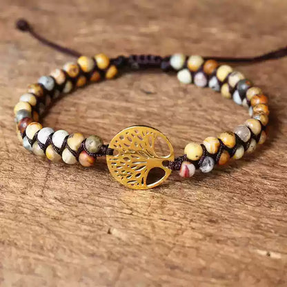 Pastel Reverie® Jasper Beaded Bracelet with Tree of Life Charm & Hand-Knotting
