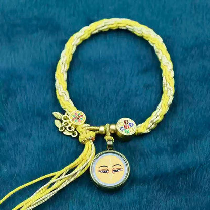 Hand-Painted Tibetan Thangka Zha Ki Ram Bracelet with Green Tara and Five Buddhas